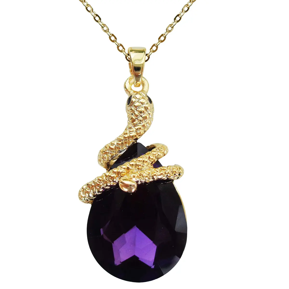 Navachi 18k Gold Plated Water Drop Crystal Pendant Necklace 16"+2" | Purple Zircon Snake - main product image