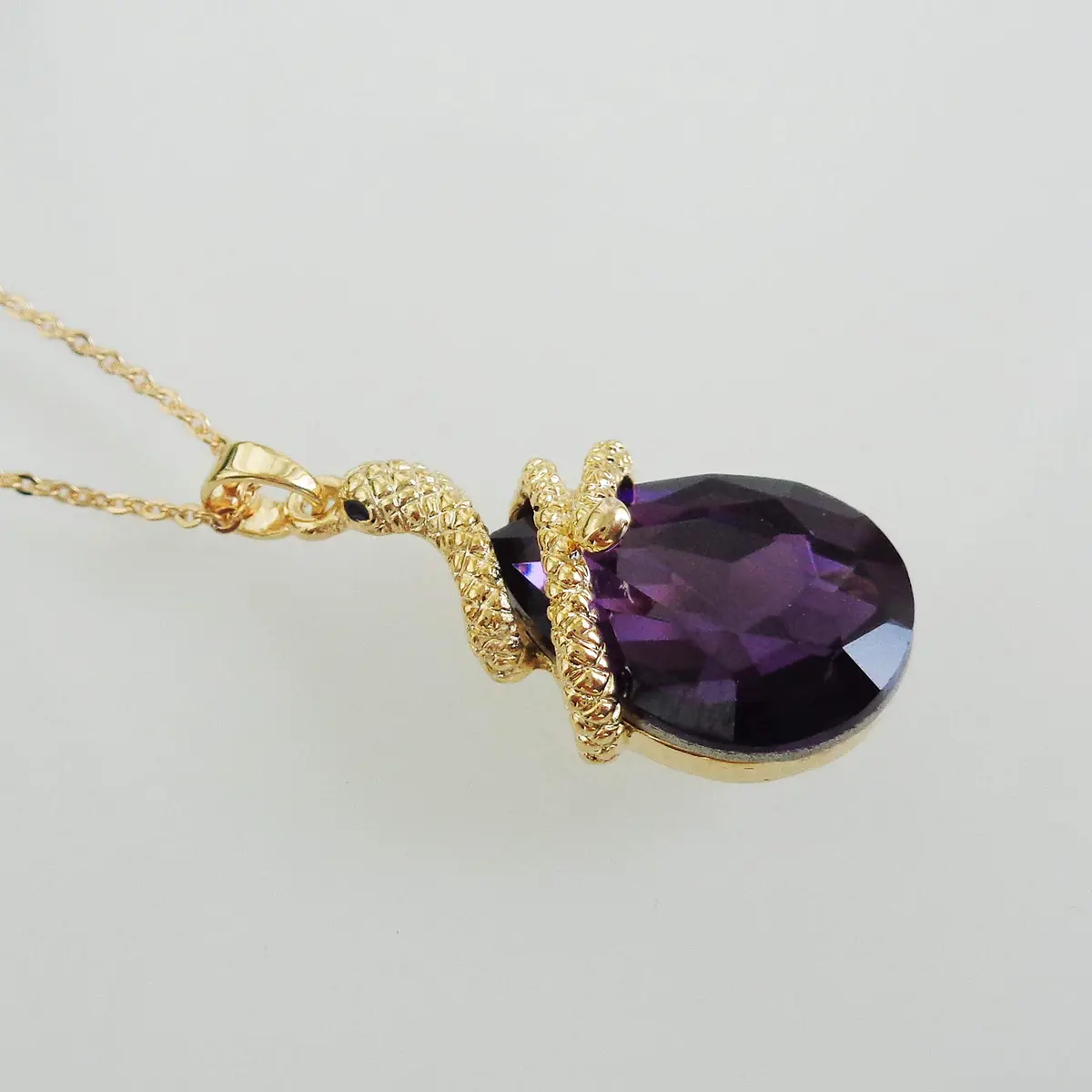 Navachi 18k Gold Plated Water Drop Crystal Pendant Necklace 16"+2" | Purple Zircon Snake - view 4