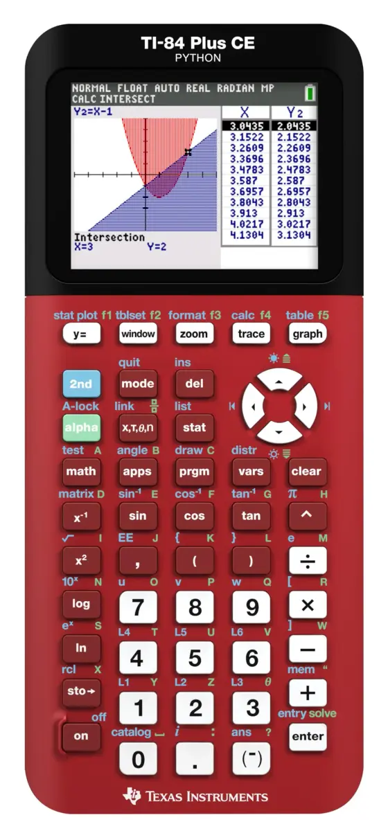 Texas Instruments TI-84 Plus CE Color Graphing Calculator, Radical Red, 2.8-inch Display | 220V Compatible - main product image