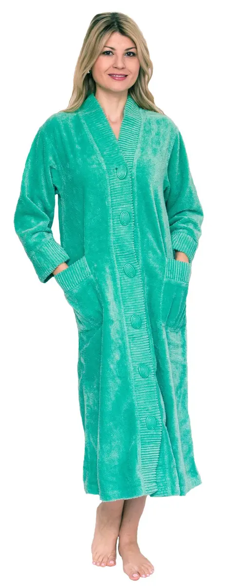 Bath & Robes Women's Chenille Robe Medium Green | Classic Cotton Lounge Wear - main product image