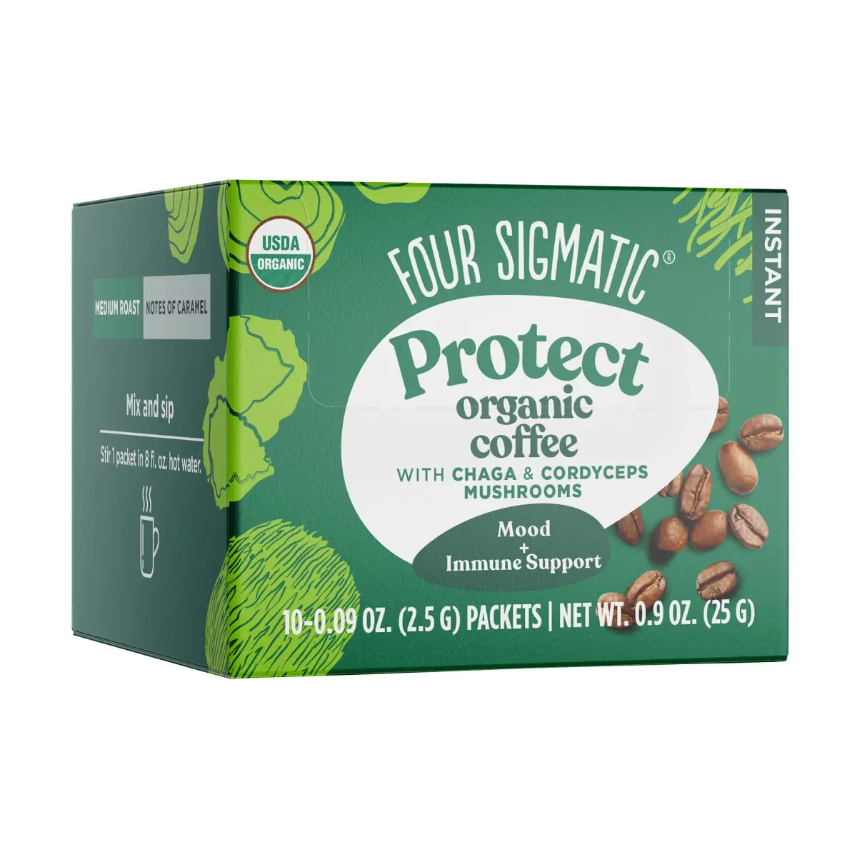 Four Sigmatic Organic Mushroom Coffee Powder | Instant Mix with Cordyceps, Chaga & Eleuthero | 10 Packets (2.5g each) - main product image