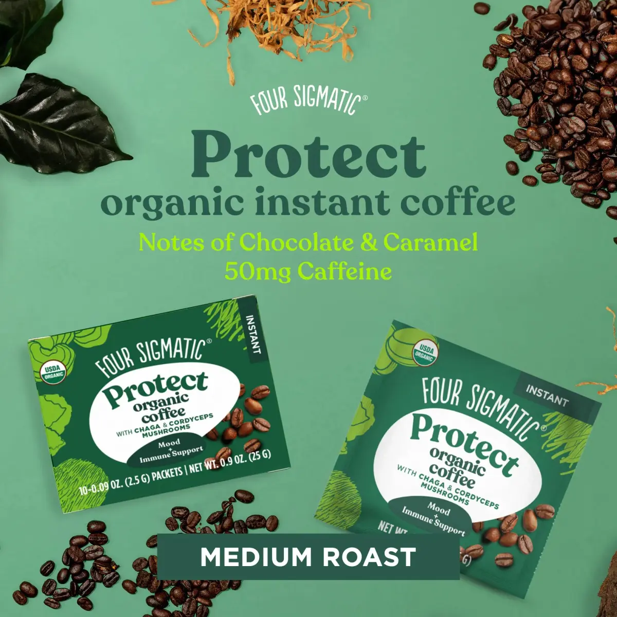 Four Sigmatic Organic Mushroom Coffee Powder | Instant Mix with Cordyceps, Chaga & Eleuthero | 10 Packets (2.5g each) - view 6