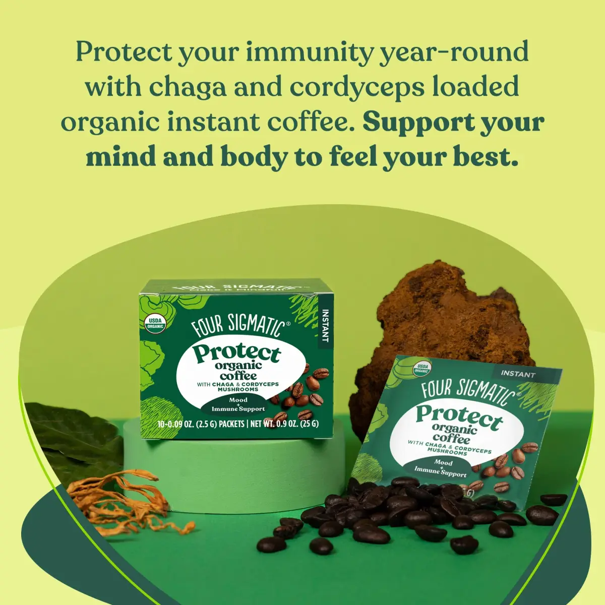 Four Sigmatic Organic Mushroom Coffee Powder | Instant Mix with Cordyceps, Chaga & Eleuthero | 10 Packets (2.5g each) - view 3