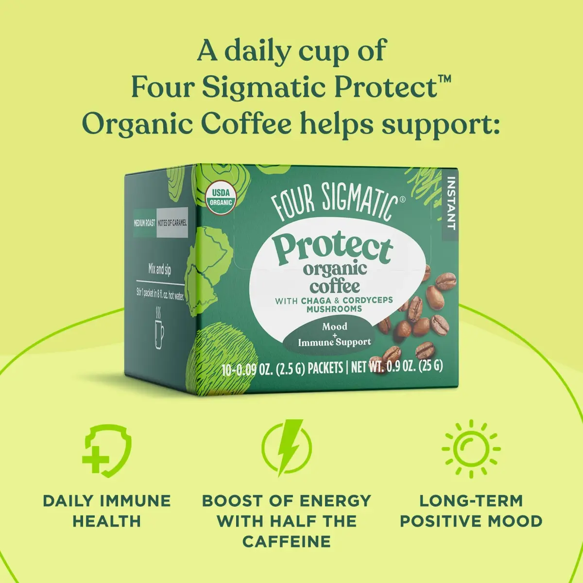 Four Sigmatic Organic Mushroom Coffee Powder | Instant Mix with Cordyceps, Chaga & Eleuthero | 10 Packets (2.5g each) - view 4