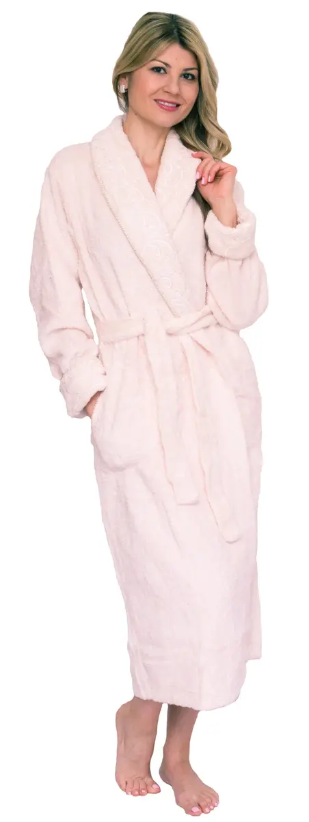 Bath & Robes Women's Chenille Robe with Shawl 1X Champagne Cream | Ankle Length, Floral Embroidery, Cotton Blend - main product image