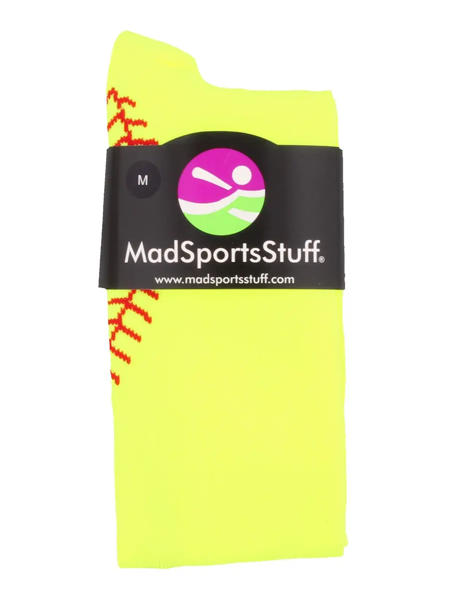 MadSportsStuff Softball Socks with Stitches Over the Calf (Neon Yellow/Red, Small) | High-Performance Athletic Socks - view 4