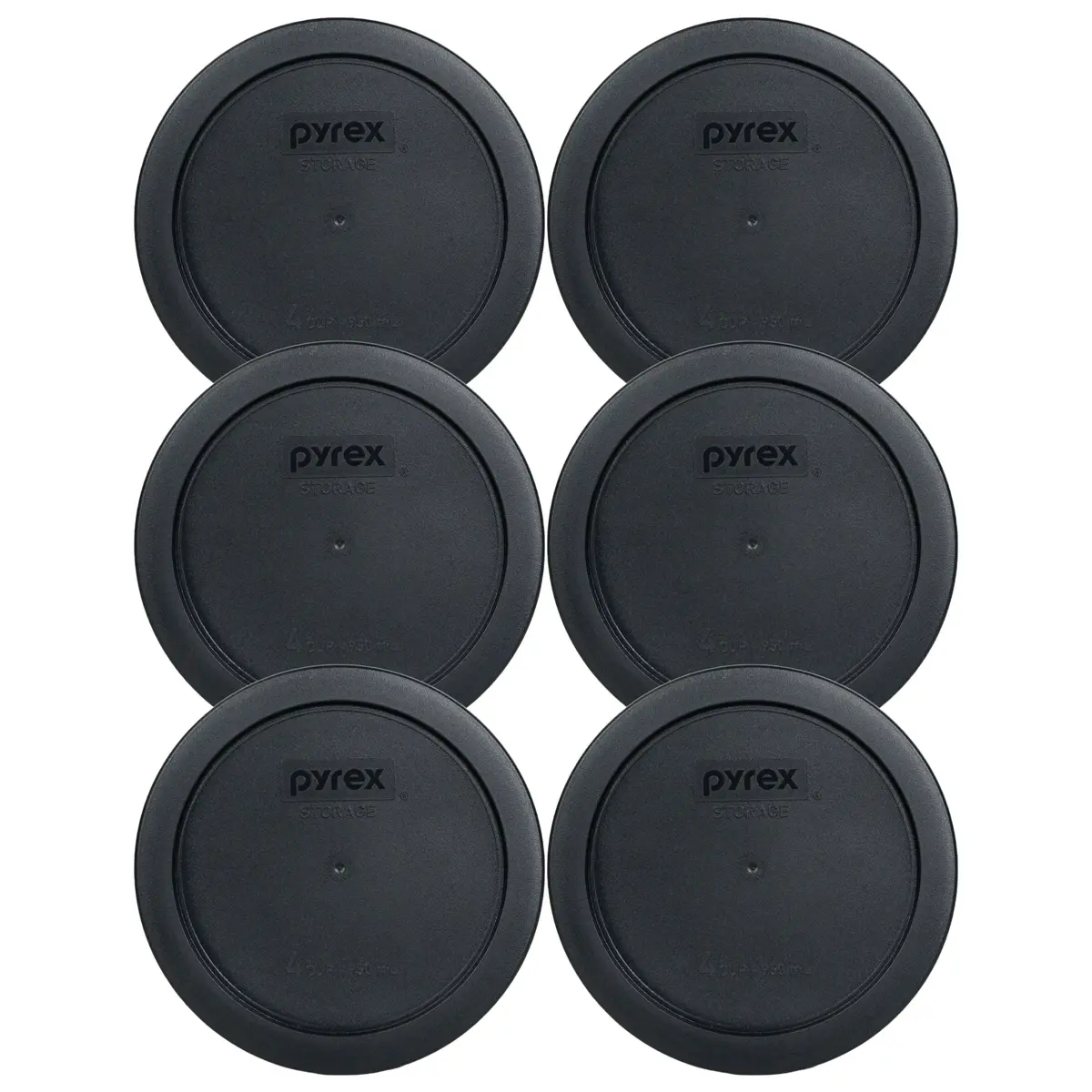 Pyrex 7201-PC Black Replacement Lids for 4-Cup Bowls, 6-Pack | BPA-Free Plastic, Microwave & Dishwasher Safe - main product image