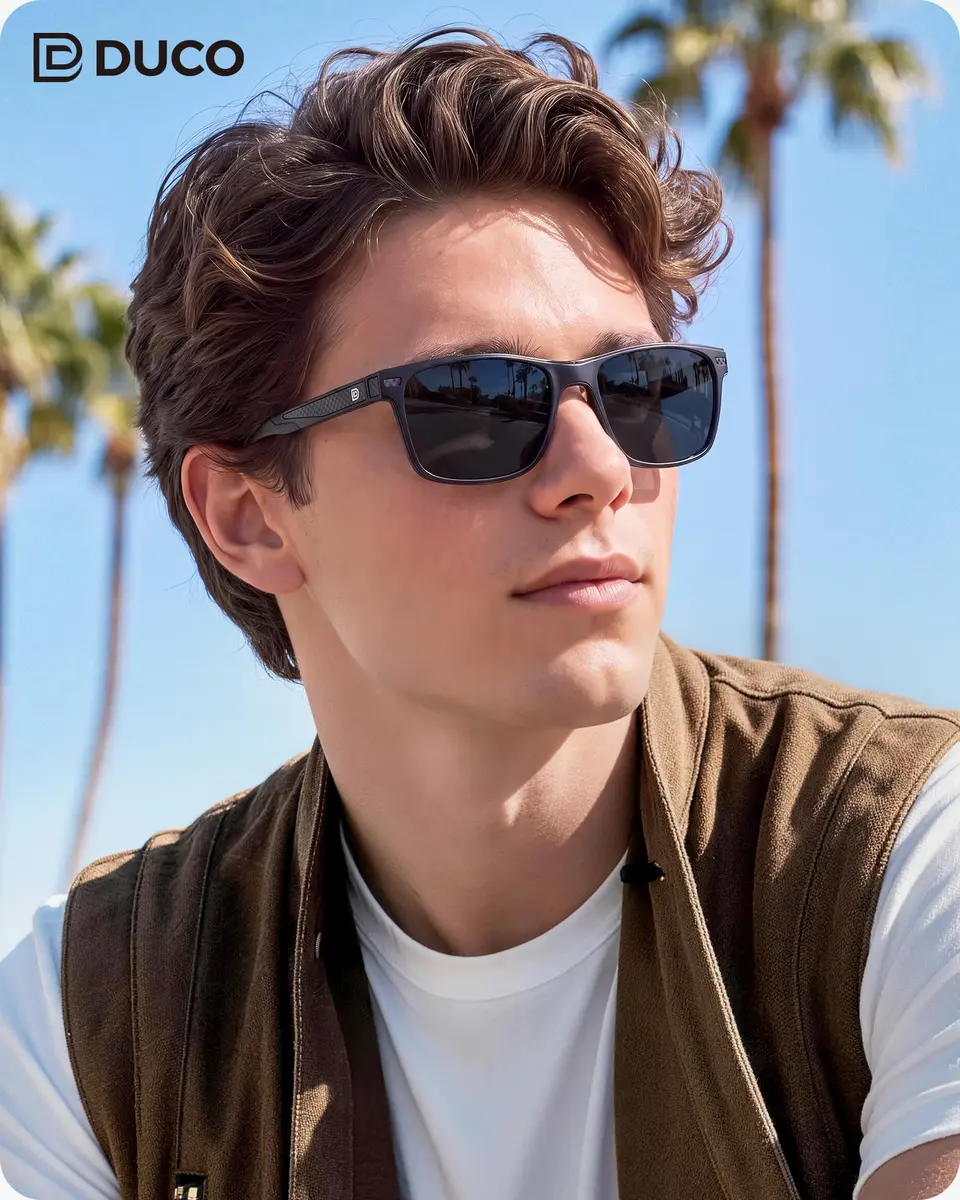 DUCO Polarized Square Sunglasses for Men 8207 | Lightweight Aluminum-Magnesium Frame, UV400 Polarized TAC Lenses - view 2