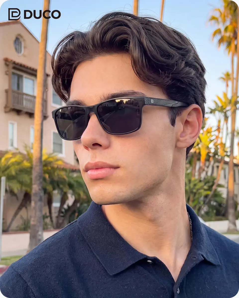 DUCO Polarized Square Sunglasses for Men 8207 | Lightweight Aluminum-Magnesium Frame, UV400 Polarized TAC Lenses - view 3