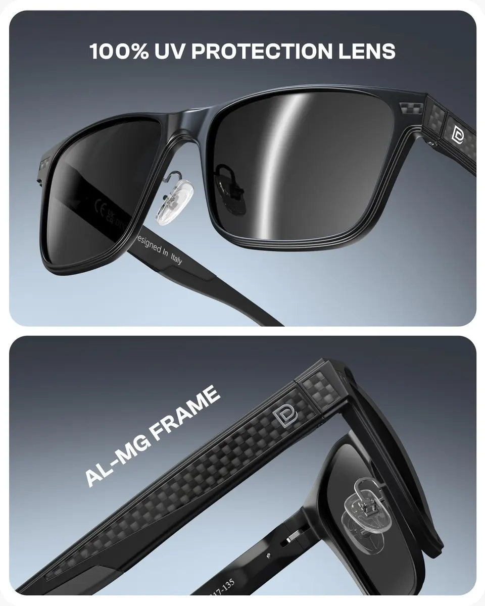 DUCO Polarized Square Sunglasses for Men 8207 | Lightweight Aluminum-Magnesium Frame, UV400 Polarized TAC Lenses - view 4