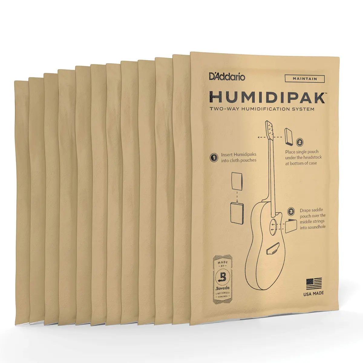 D'Addario Humidipak Guitar Maintain Packets 12-Pack | Automatic Two-Way Humidity Control for Wooden Instruments - main product image