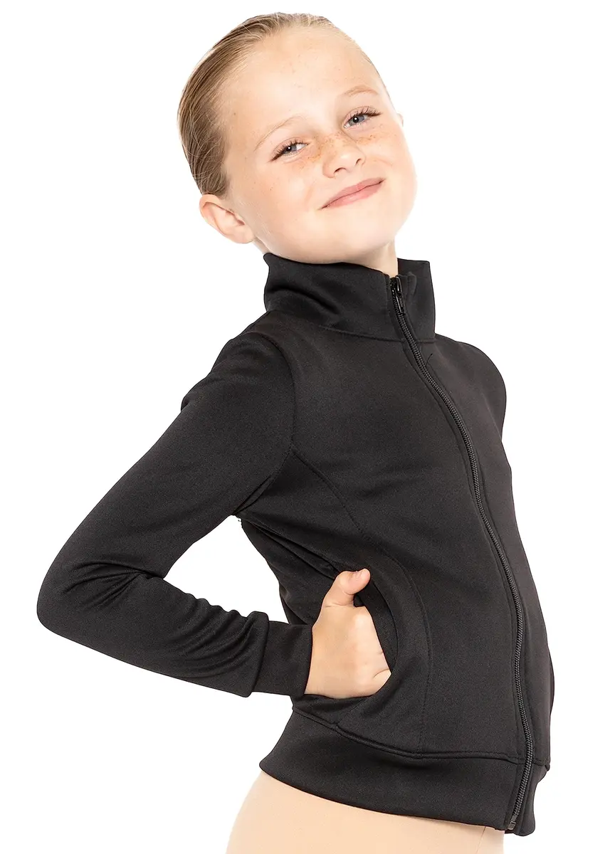 STRETCH IS COMFORT Girl's Cotton Warm Up Jacket Black 8 | All-Day Comfort & Style - view 2