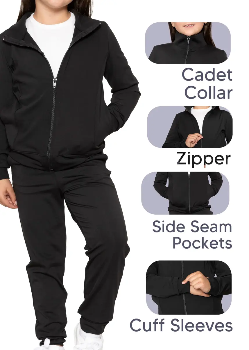 STRETCH IS COMFORT Girl's Cotton Warm Up Jacket Black 12 | All-Day Comfort & Style - view 4