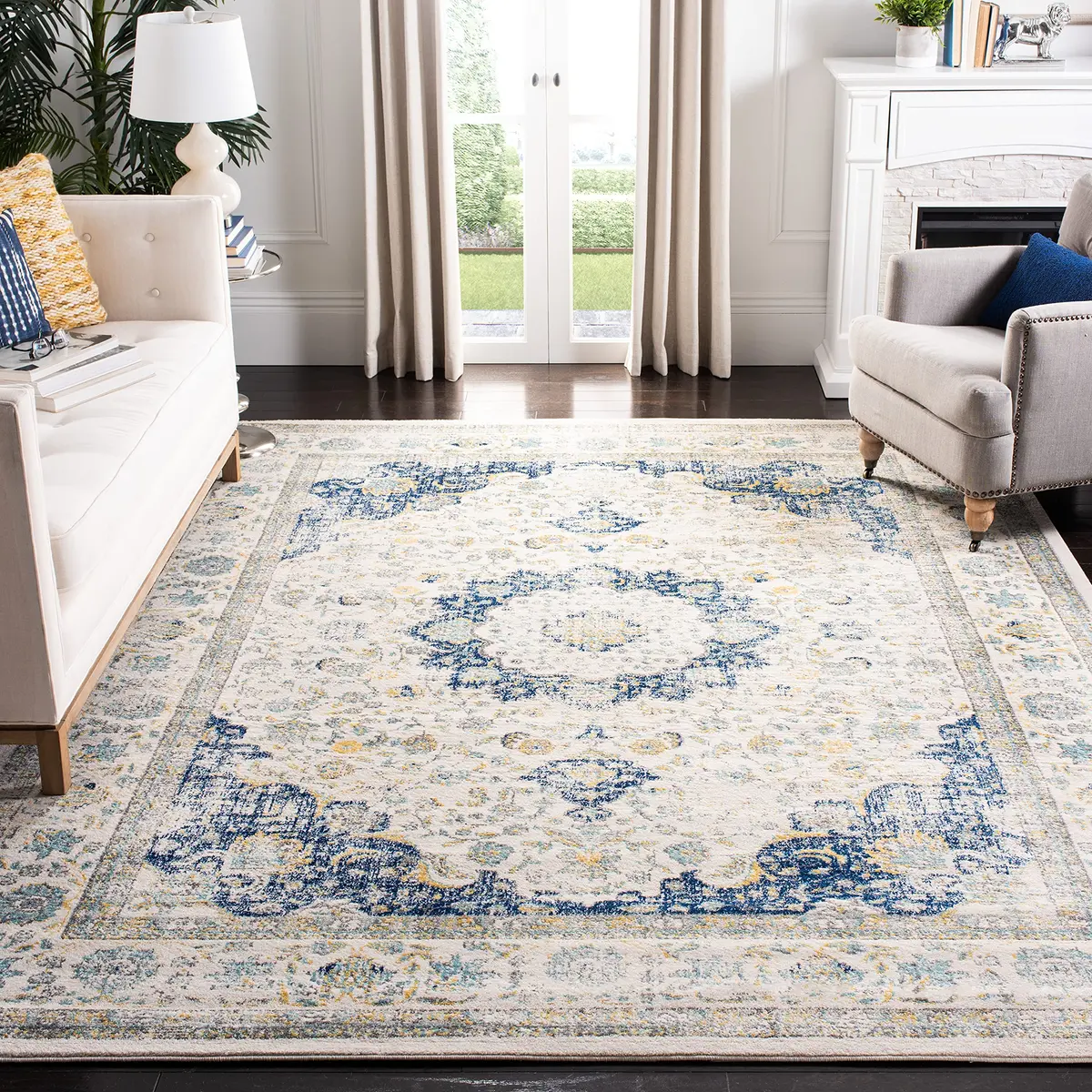 SAFAVIEH Evoke Area Rug 8' x 10' | Traditional Ivory & Blue, Power-Loomed Polypropylene (120 chars) - main product image