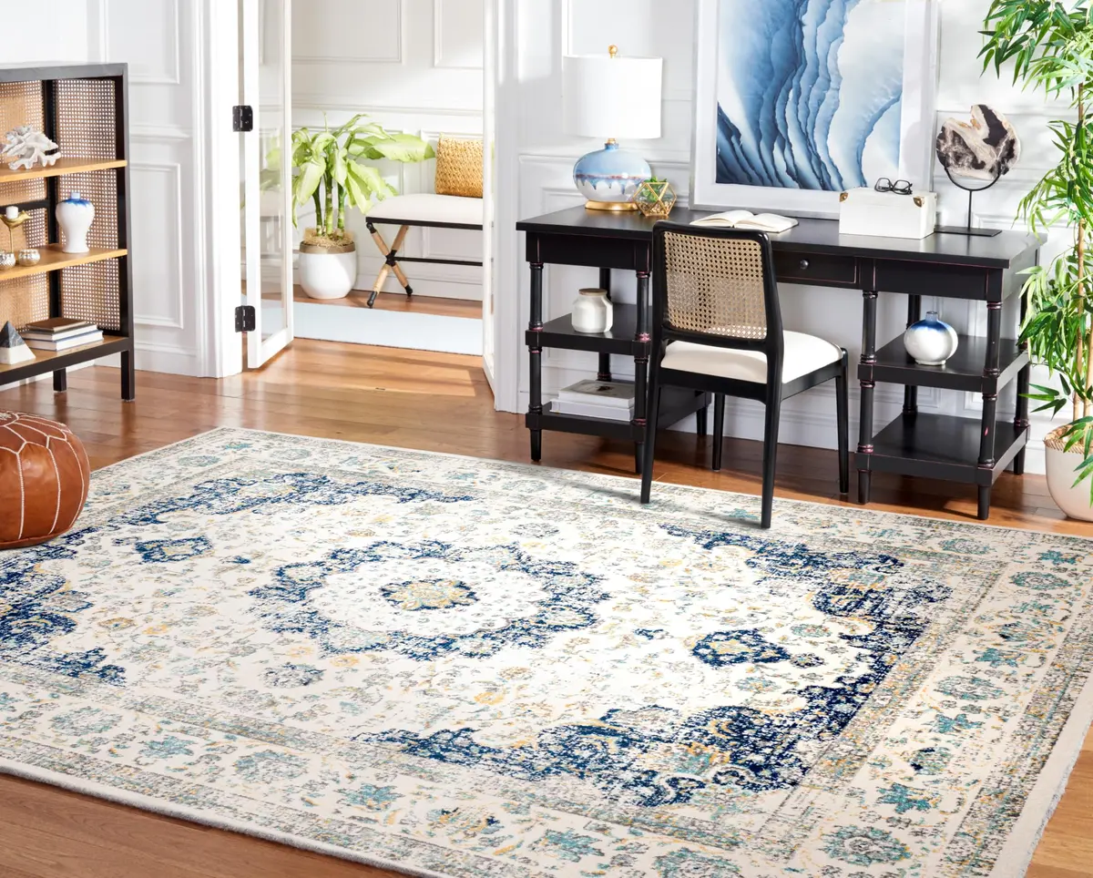 SAFAVIEH Evoke Area Rug 8' x 10' | Traditional Ivory & Blue, Power-Loomed Polypropylene (120 chars) - view 4