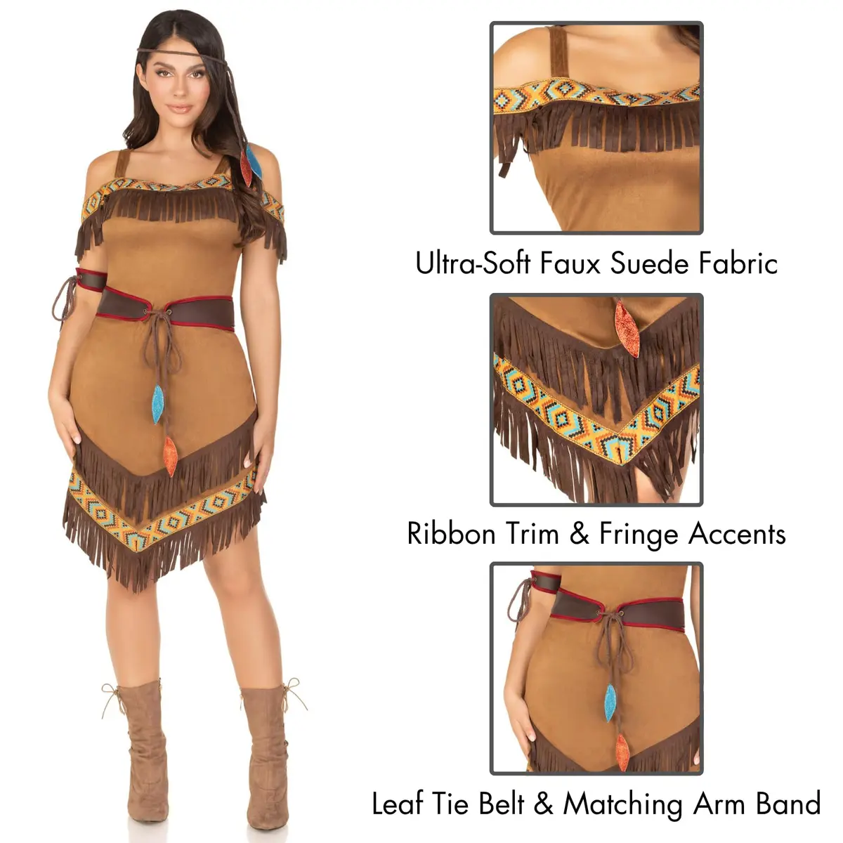 Leg Avenue Native Princess Costume X-Large | 4 Piece Halloween Outfit with Fringe & Leaf Accents - view 3