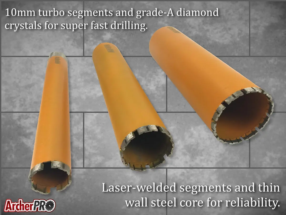 ArcherPro 2 in. Diamond Turbo Core Drill Bit for Concrete & Masonry | 14 in. Depth, 1-1/4 in. -7 Arbor - view 5