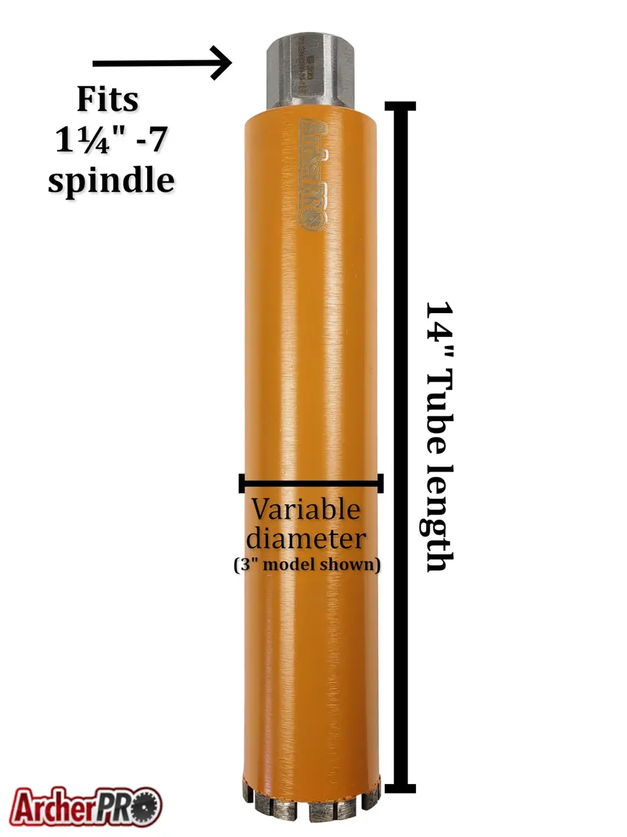 ArcherPro 2 in. Diamond Turbo Core Drill Bit for Concrete & Masonry | 14 in. Depth, 1-1/4 in. -7 Arbor - view 3