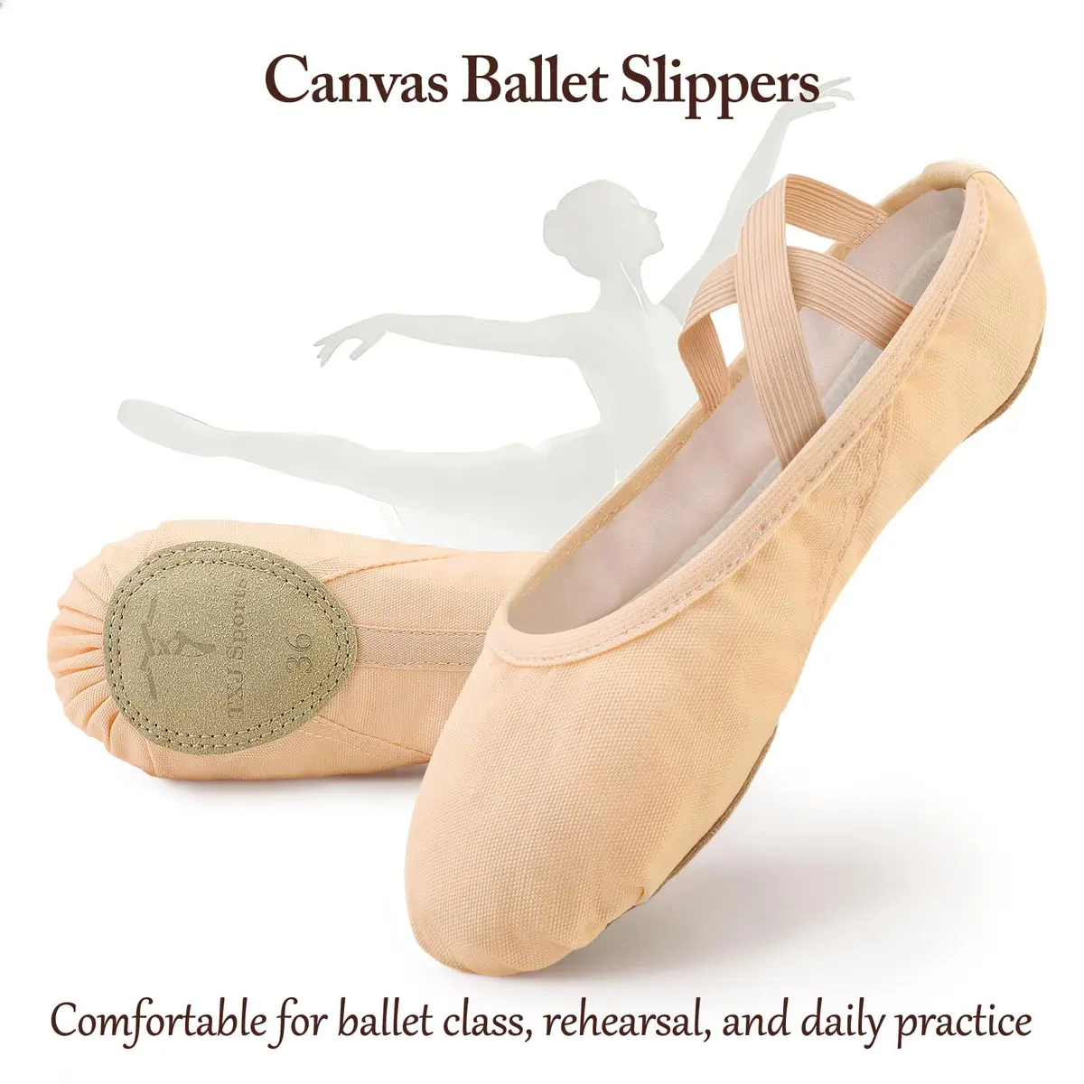 TXJ Sports Canvas Ballet Shoes for Women Girls | Breathable Split Sole Practice Flat Apricot - view 4