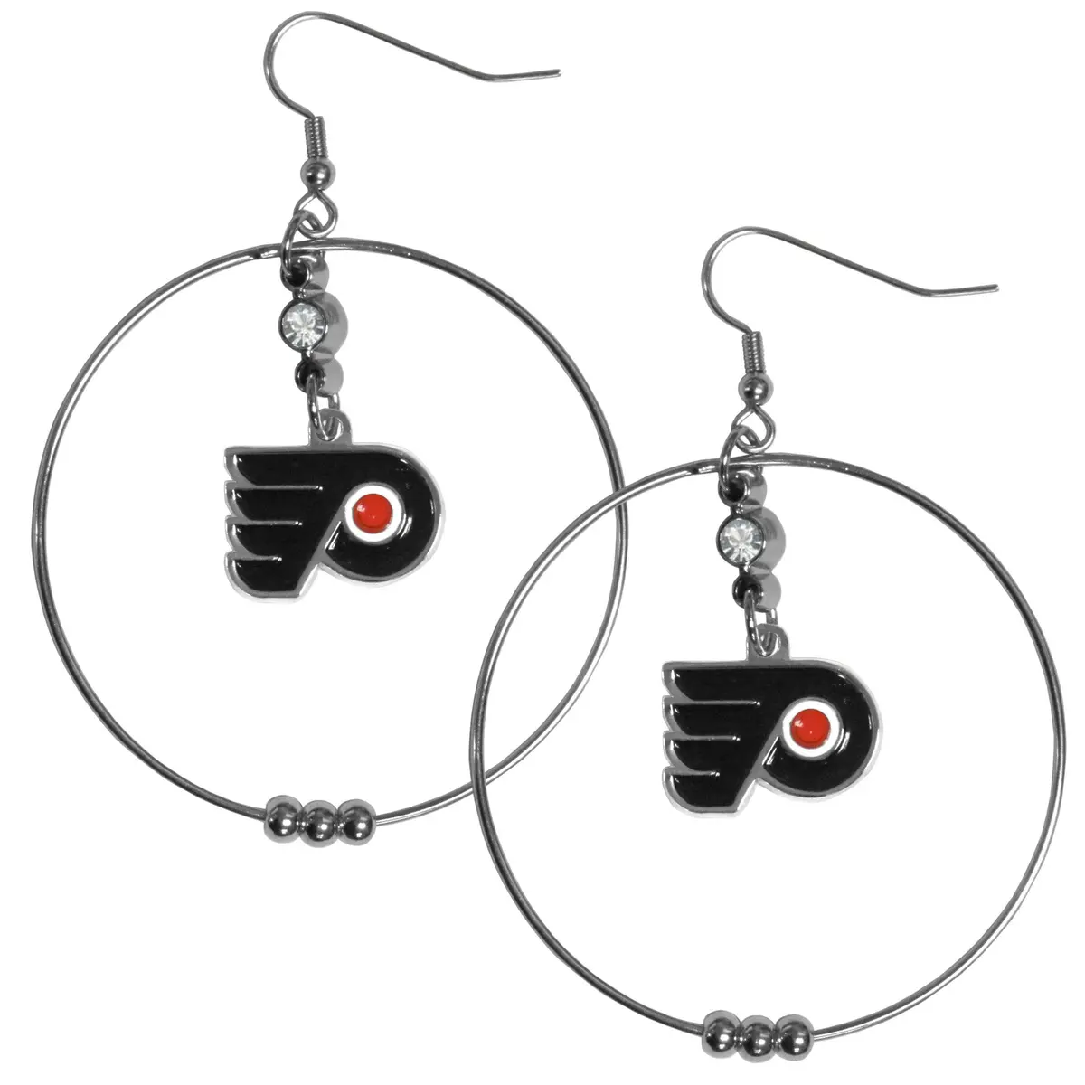 Siskiyou Sports Philadelphia Flyers 2 Inch Hoop Earrings | Large Team Charm with Rhinestone Accents (One Size) - main product image