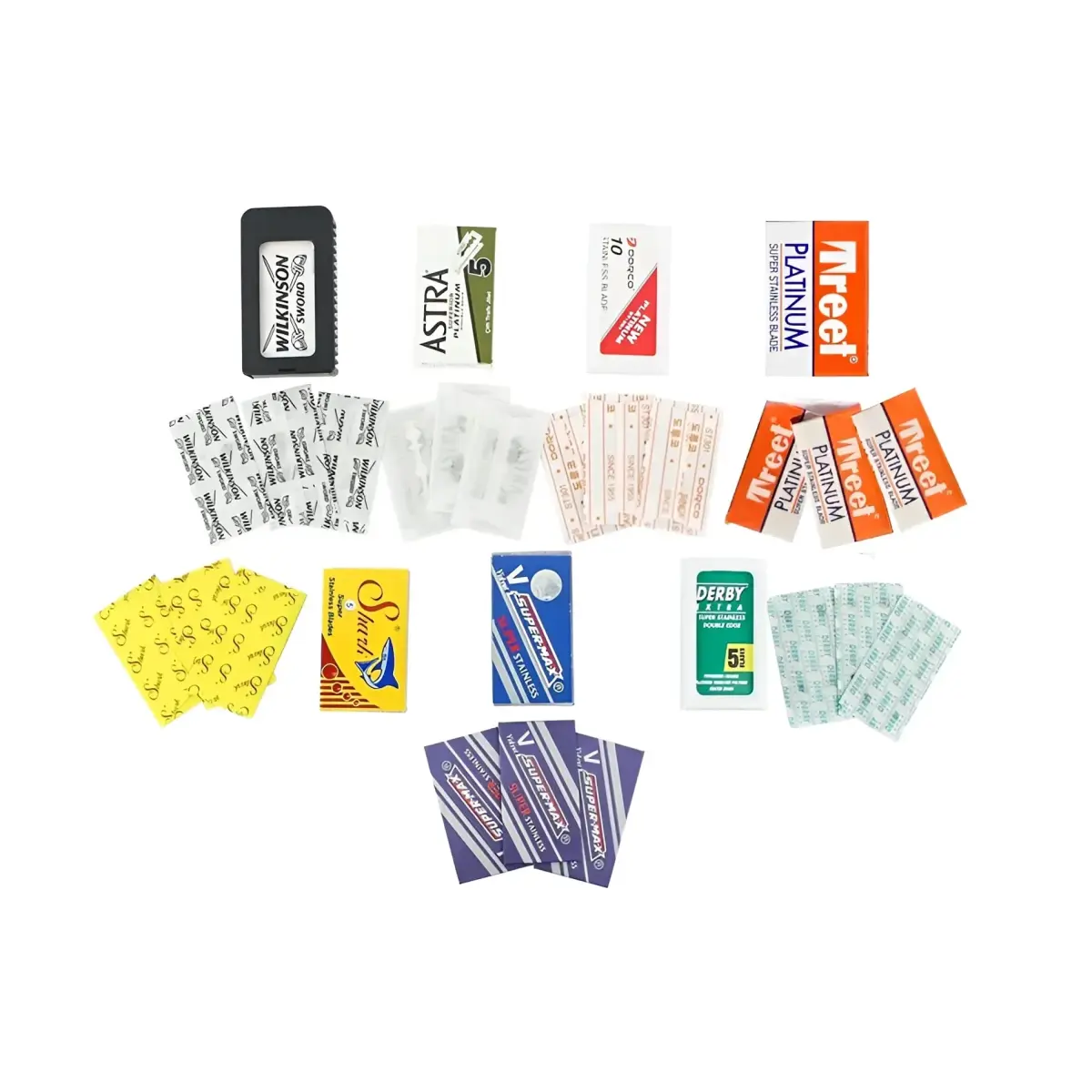 Razor Blades Club Double Edge Razor Blade Sample Pack (3x each, 21 Blades Total) | Platinum & Stainless Steel Blades - main product image