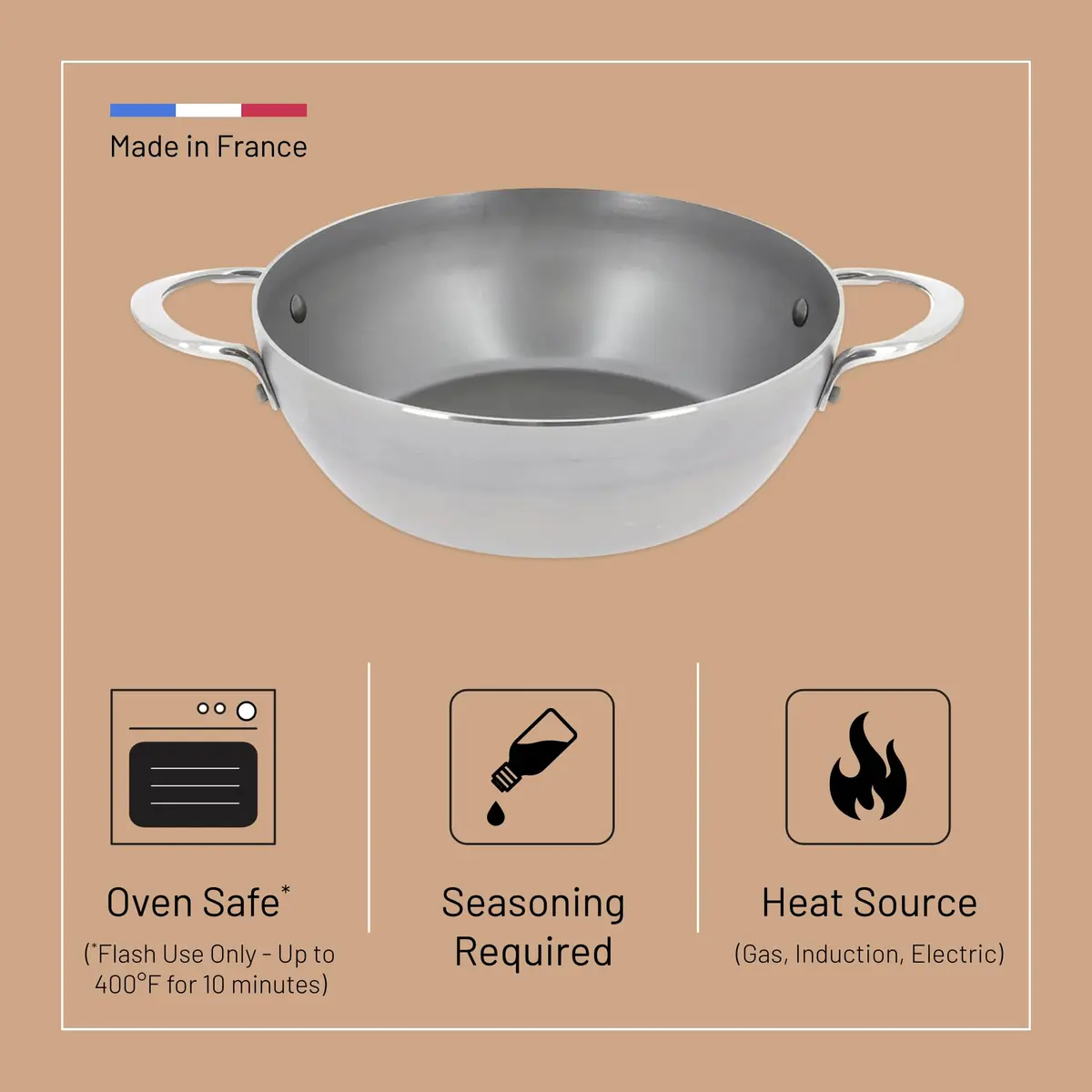 de Buyer Mineral B Carbon Steel Fry Pan 9.5” | Naturally Non-Stick French Cookware - view 4