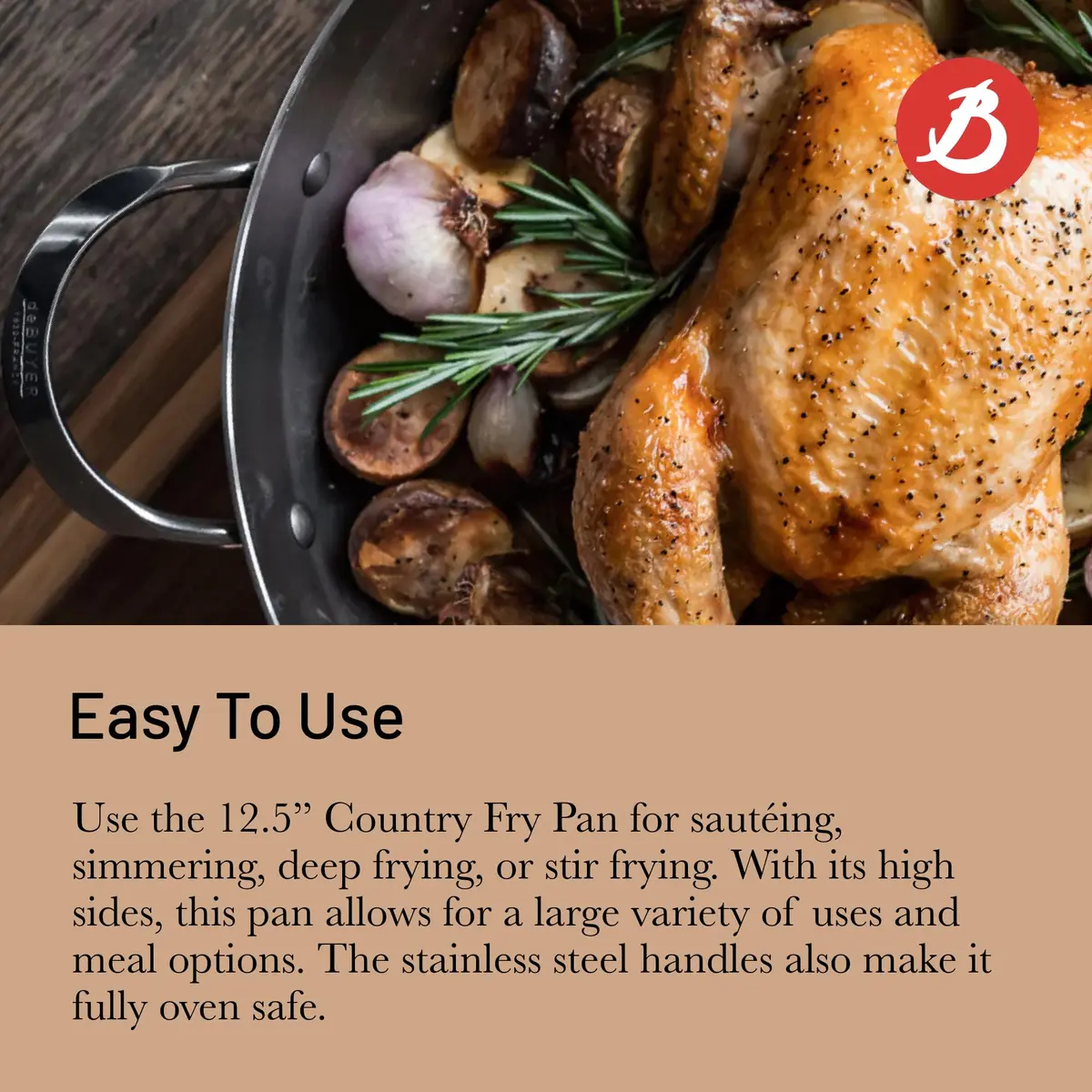 de Buyer Mineral B Carbon Steel Fry Pan 12.5” | Naturally Non-Stick French Cookware - view 5