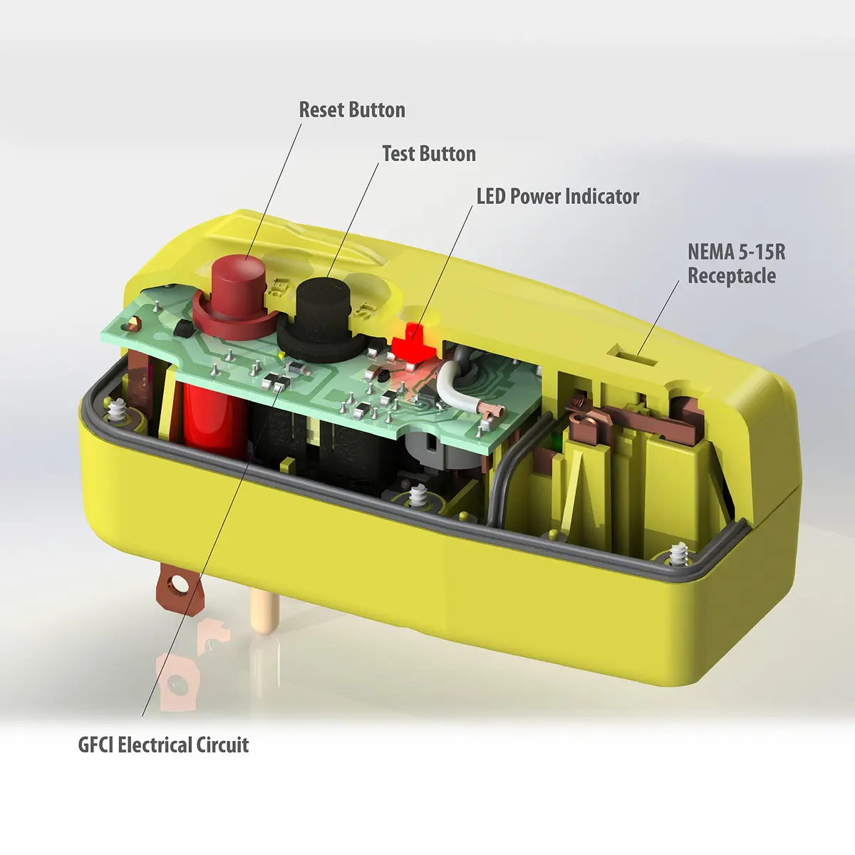 Tower Auto-Reset 15A Grounded 3-Prong GFCI Single Outlet Adapter, Yellow | Indoor UL Rated Safety - view 4