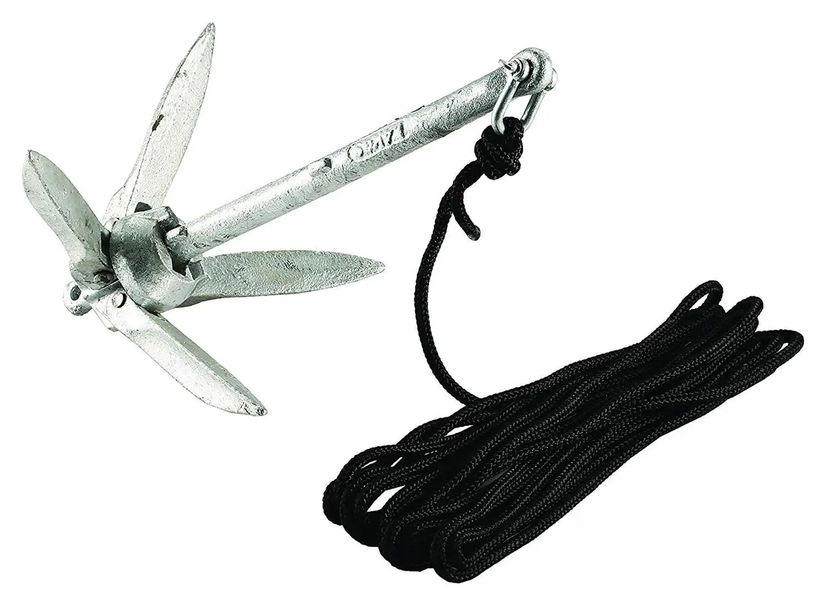 attwood Marine Grapnel Folding Anchor 3 lb | Space-Saving Kayak & PWC Anchor (20-foot Rope) - main product image