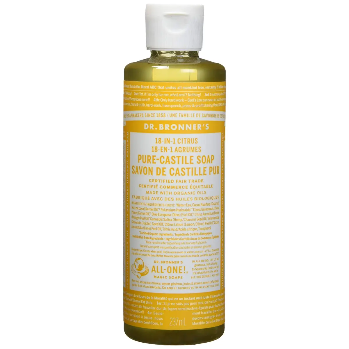 Dr. Bronner's Organic Pure Castile Liquid Soap Citrus Orange 237ml (8 fl oz) | All-Purpose Natural Cleanser - main product image