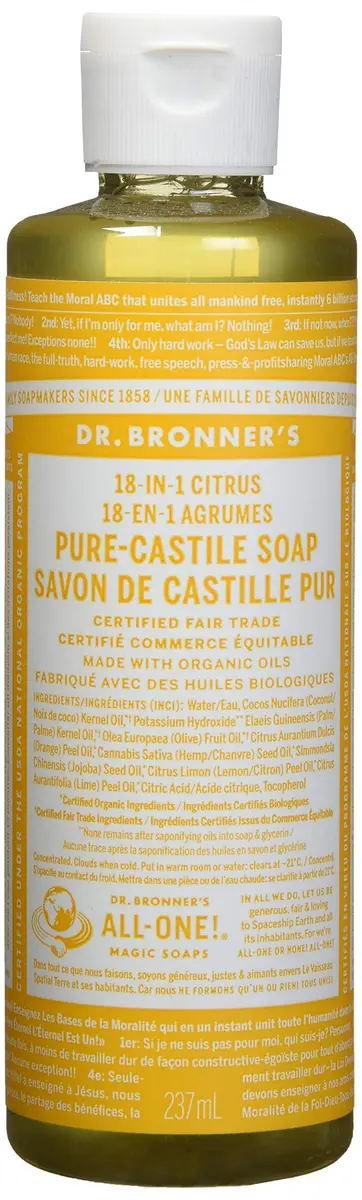 Dr. Bronner's Organic Pure Castile Liquid Soap Citrus Orange 237ml (8 fl oz) | All-Purpose Natural Cleanser - main product image