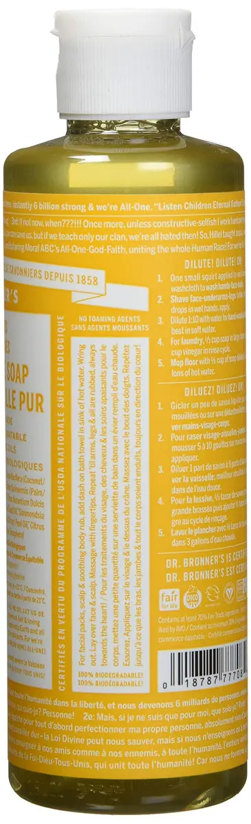 Dr. Bronner's Organic Pure Castile Liquid Soap Citrus Orange 237ml (8 fl oz) | All-Purpose Natural Cleanser - view 2