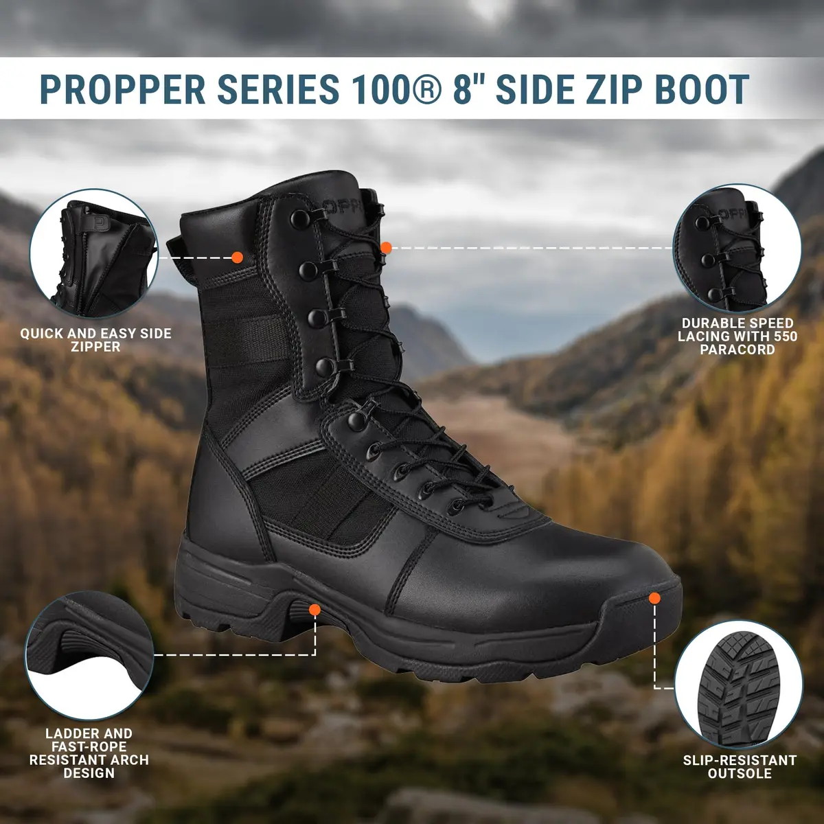Propper Series 100 8" Side Zip Tactical Boot, Black, 10.5 M US | Durable Law Enforcement Footwear - view 4