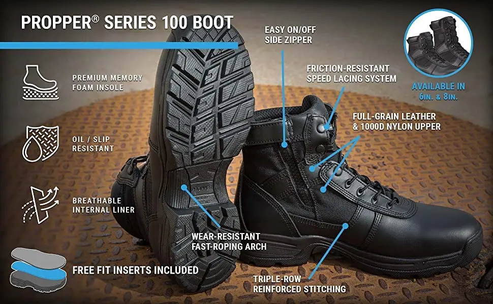 Propper Series 100 8" Side Zip Tactical Boot | Durable Leather & Nylon, Black, Size 10 M US - view 6