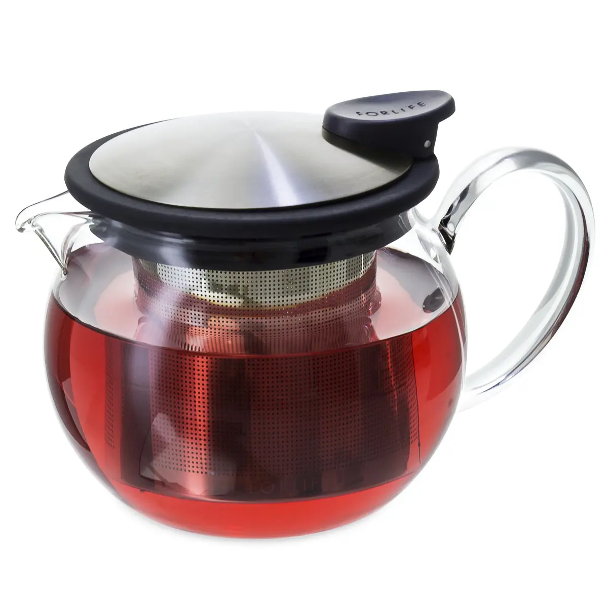 FORLIFE Bola Glass Teapot with Basket Infuser 15oz | Borosilicate & Stainless Steel - main product image