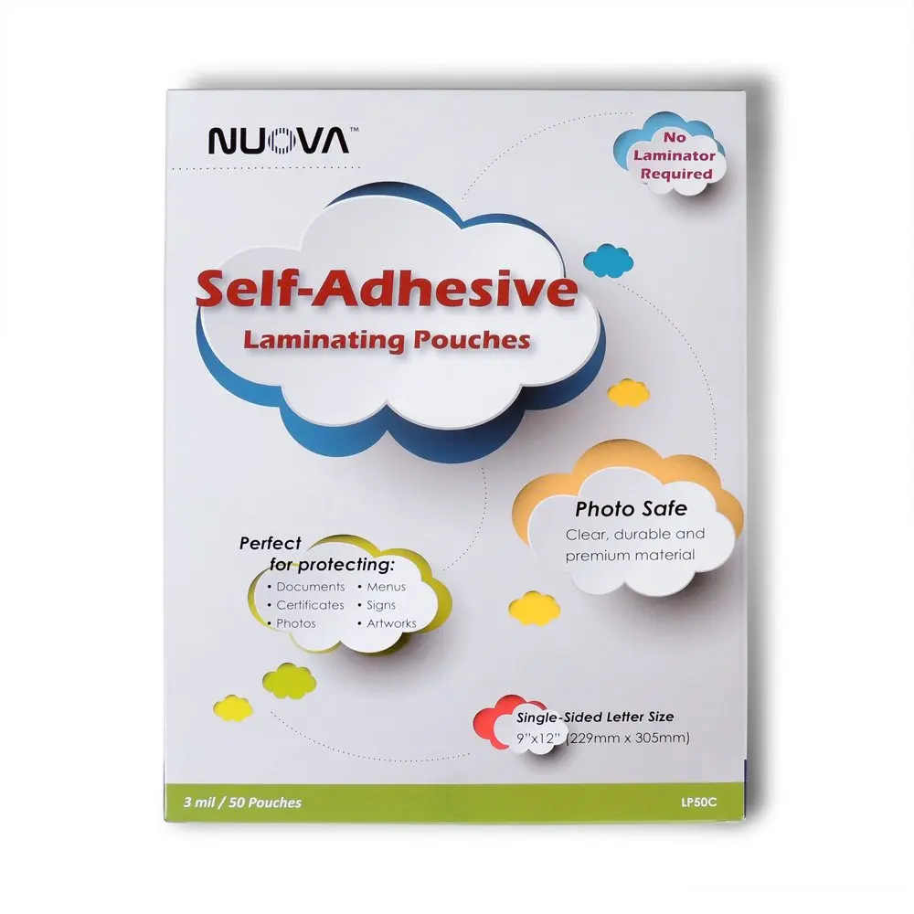 Aurora Self-Adhesive Laminating Pouches 9" x 12" | Clear, 3 mil, 50 Sheets, Single Sided - main product image