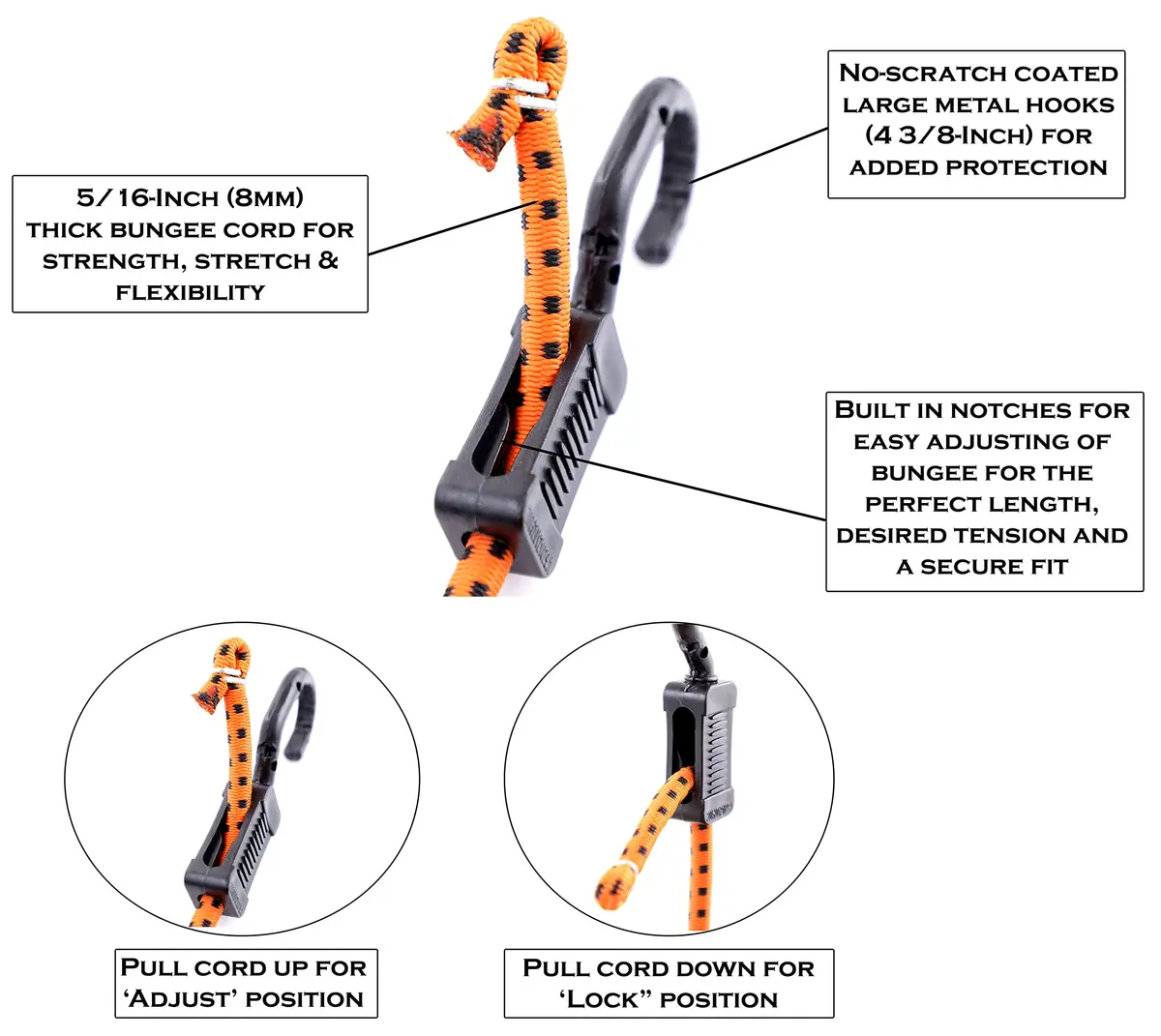 Kotap MABC-36 All-Purpose Adjustable Bungee Cords with Hooks, 36-Inch, Orange/Black, 10 Count | Versatile, Durable, Adjustable - view 4