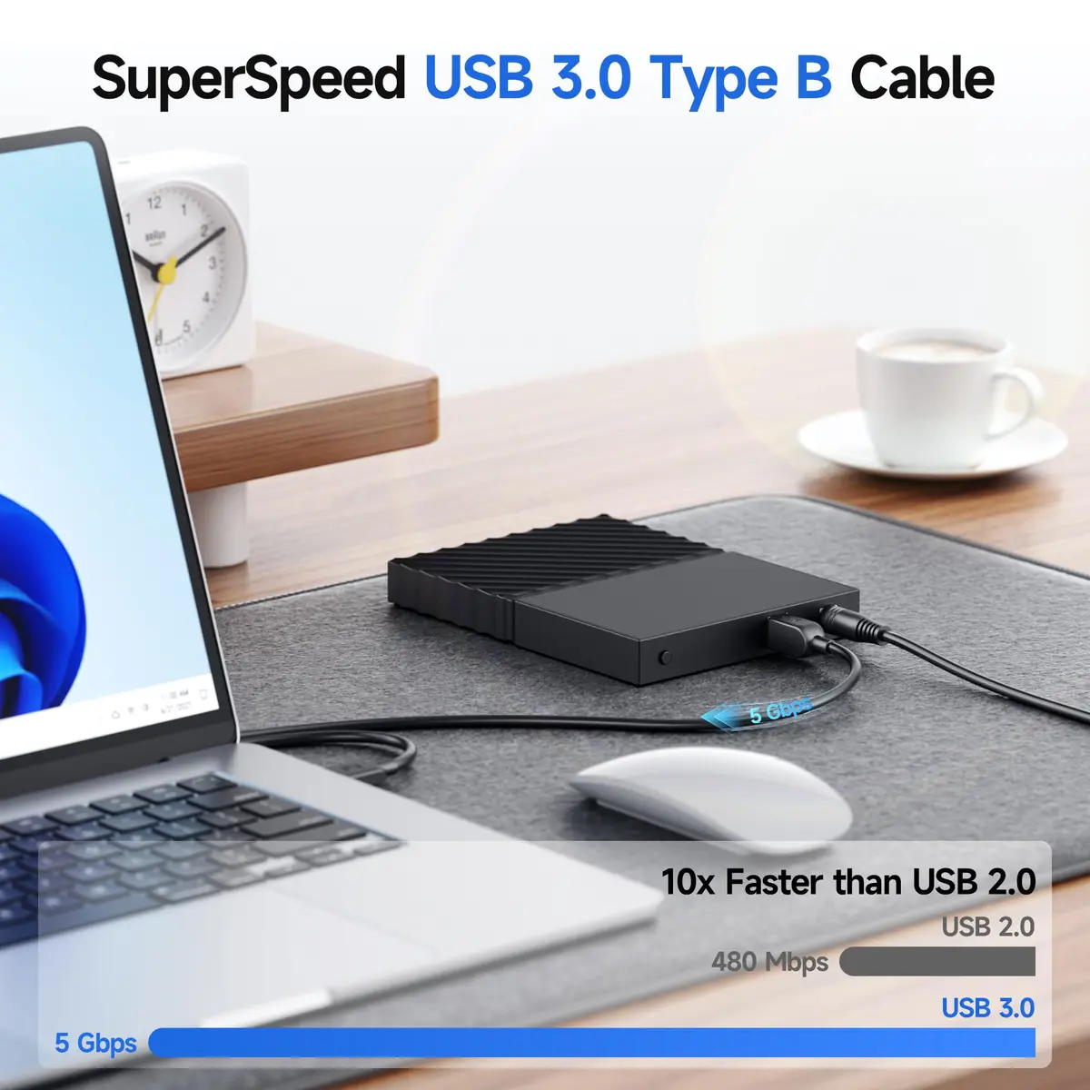Cable Matters USB C to USB B 3.0 Cable, 3.3ft (1m) Black | 5Gbps Data Transfer - view 5