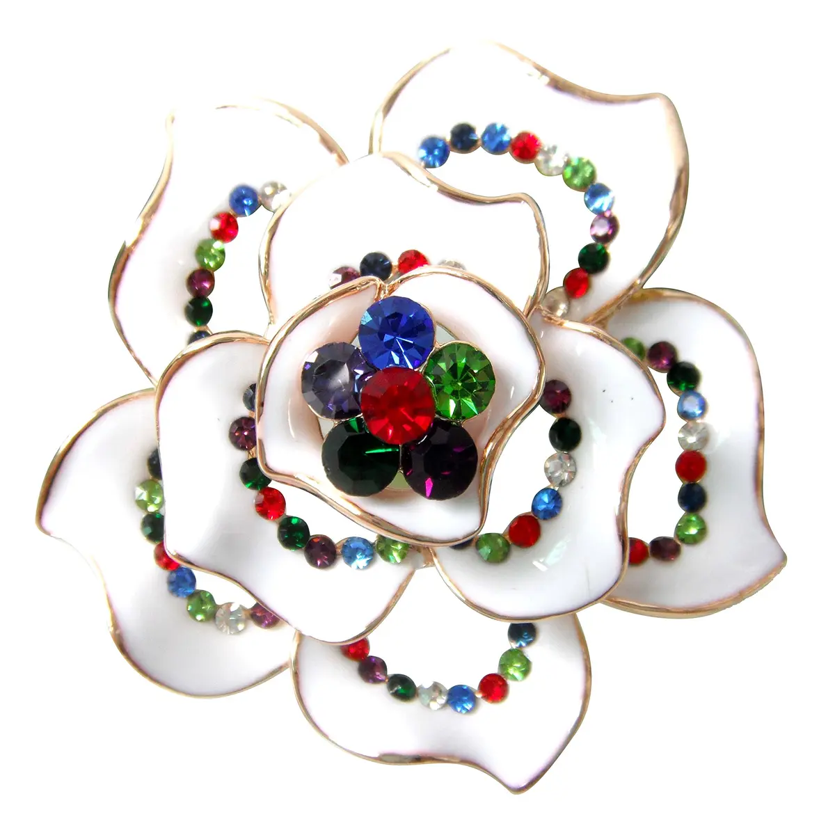 Navachi 18k Gold Plated Multi-color Crystal White Enamel Flower Brooch | Elegant Floral Accessory - main product image