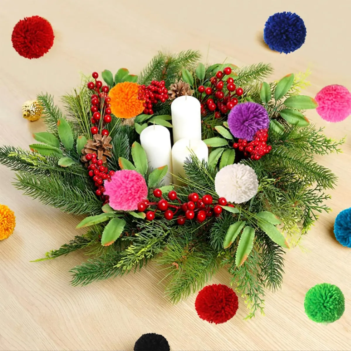 XFYUZR Large Yarn Pom Poms 2 Inch | Handmade Fluffy Craft Balls for DIY Decorations - view 9