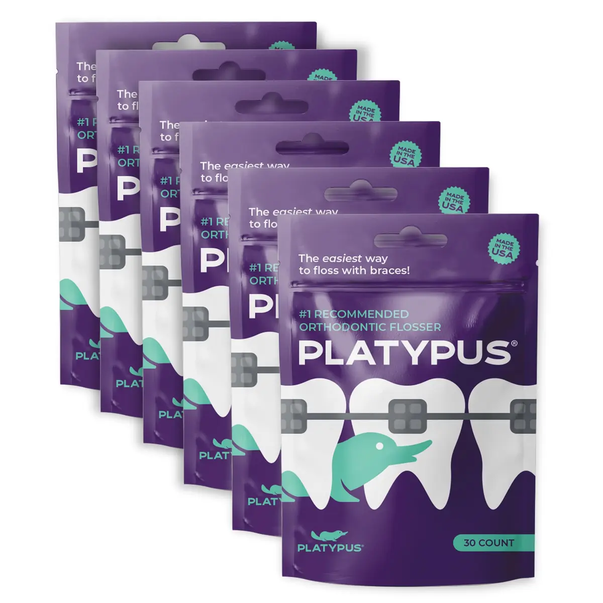 Platypus Orthodontic Flossers for Braces, 180 Count (Pack of 6) | Orthodontist Recommended for Braces - main product image