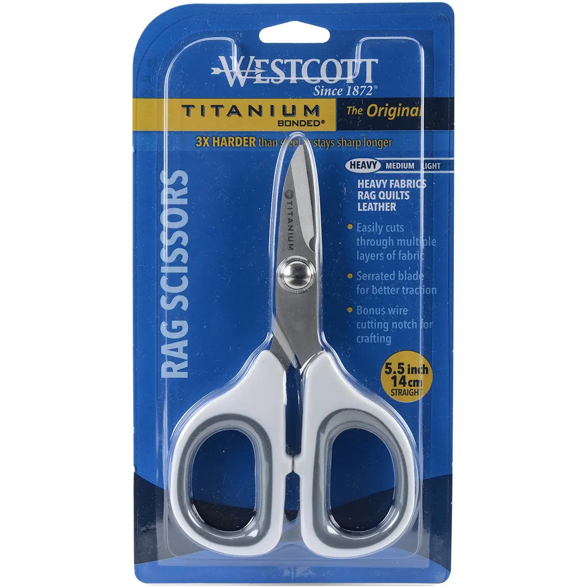 Westcott 5.5" Rag Snips, Crafting, Quilting & Sewing Scissors for Fabric Cutting with Titanium-Bonded Blades | Serrated Edge, Ambidextrous Handle - main product image