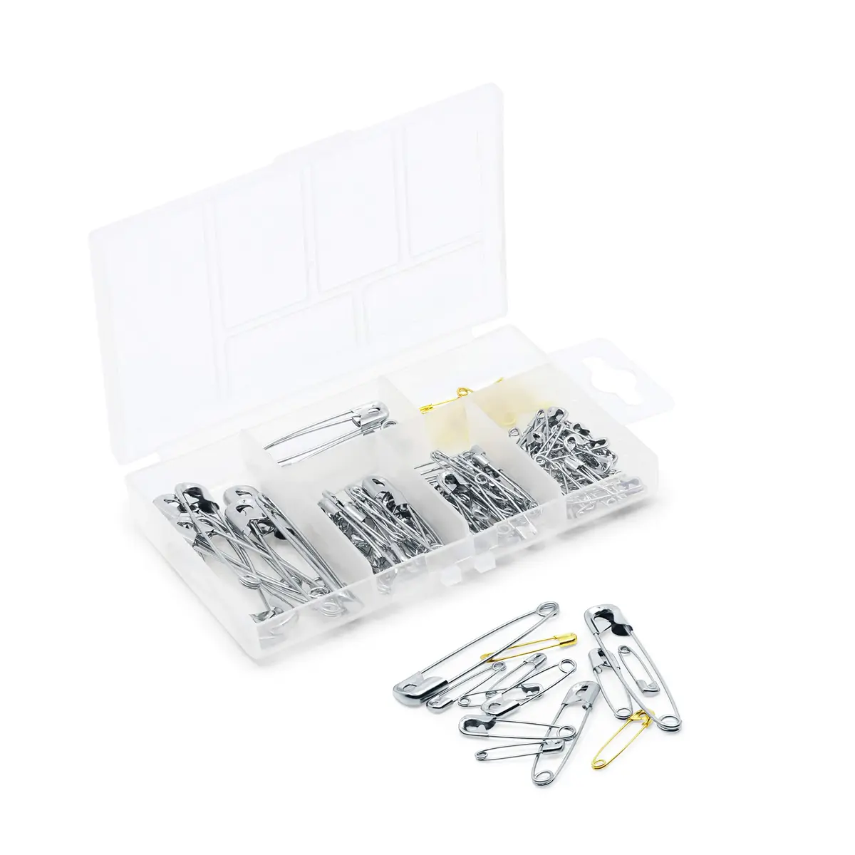 Dritz Assorted Safety Pins with Storage Box, Nickel-Plated Steel & Brass, 100 Count | Value Pack Sharp_pin - view 4
