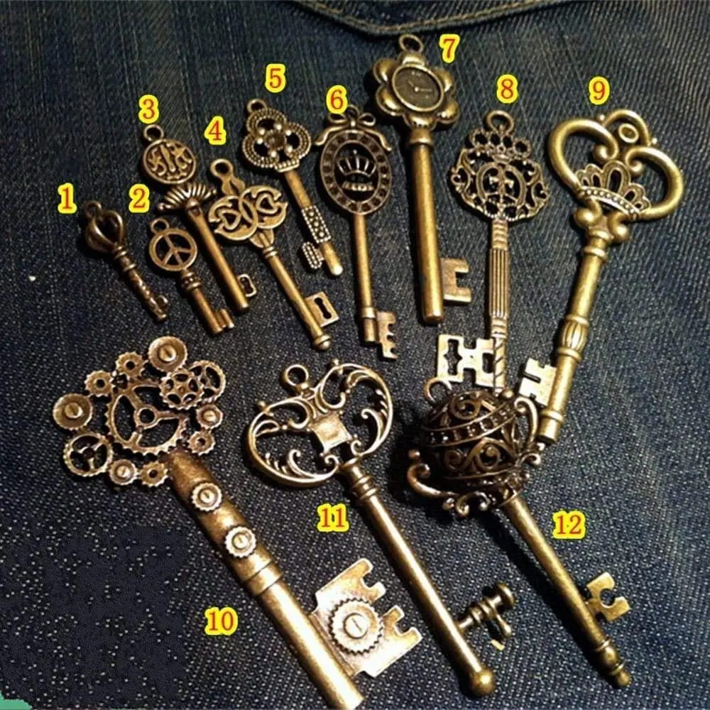 bouti1583 Vintage Skeleton Keys Charm Set Royal Key in Antique Bronze Pack of 12 Keys | 12 Different Styles - main product image