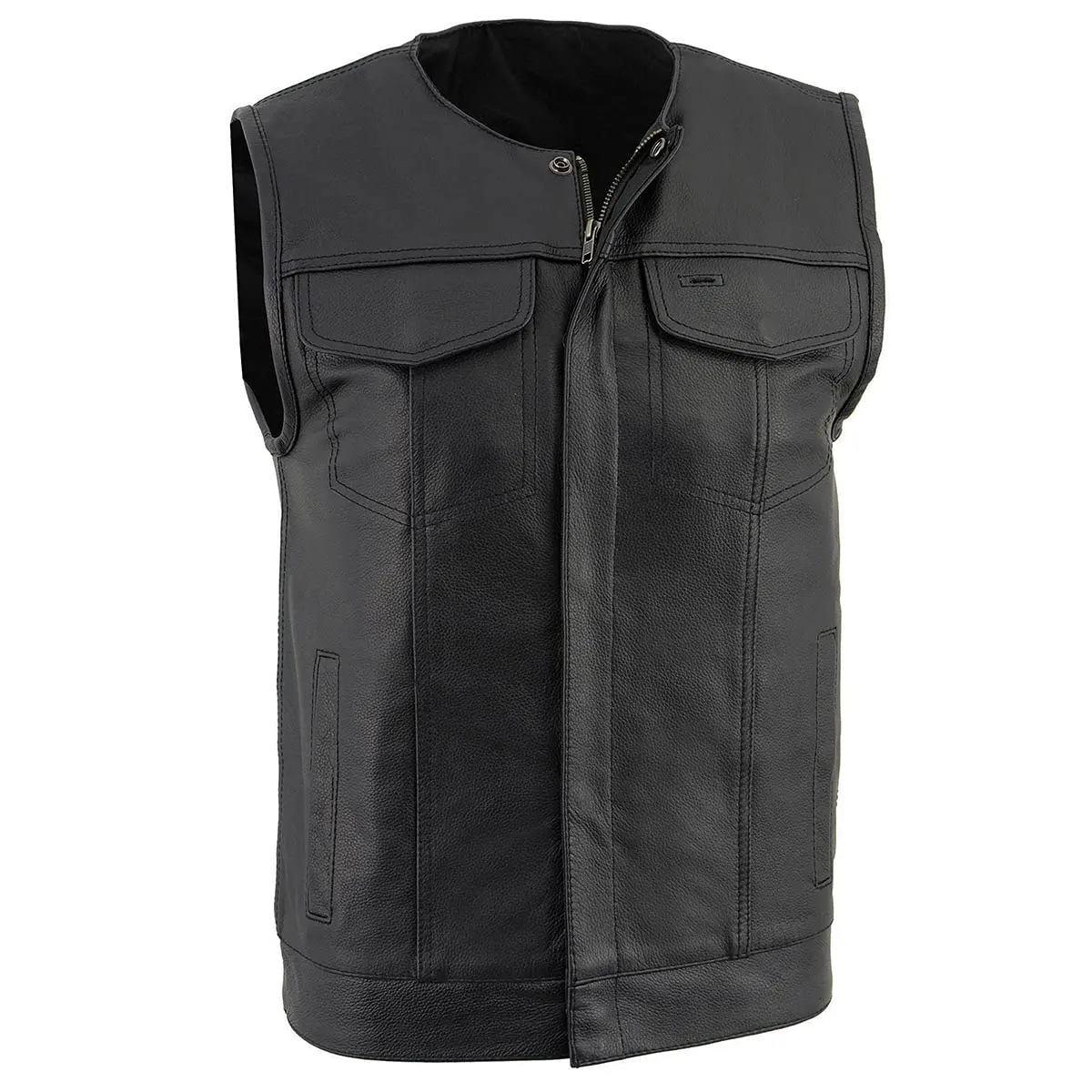 Milwaukee Leather LKM3711 Men's Black Leather Collarless Motorcycle Vest | Dual Front Closure, Conceal & Carry, X-Large - main product image
