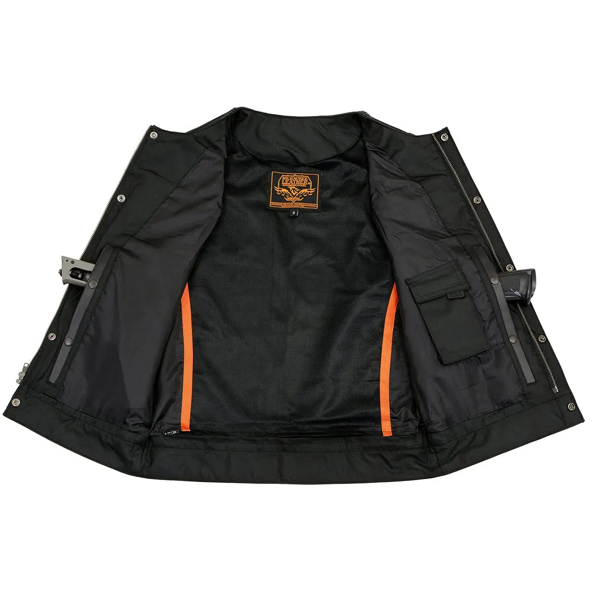 Milwaukee Leather LKM3711 Men's Black Leather Collarless Motorcycle Vest | Dual Front Closure, Conceal & Carry, X-Large - view 6