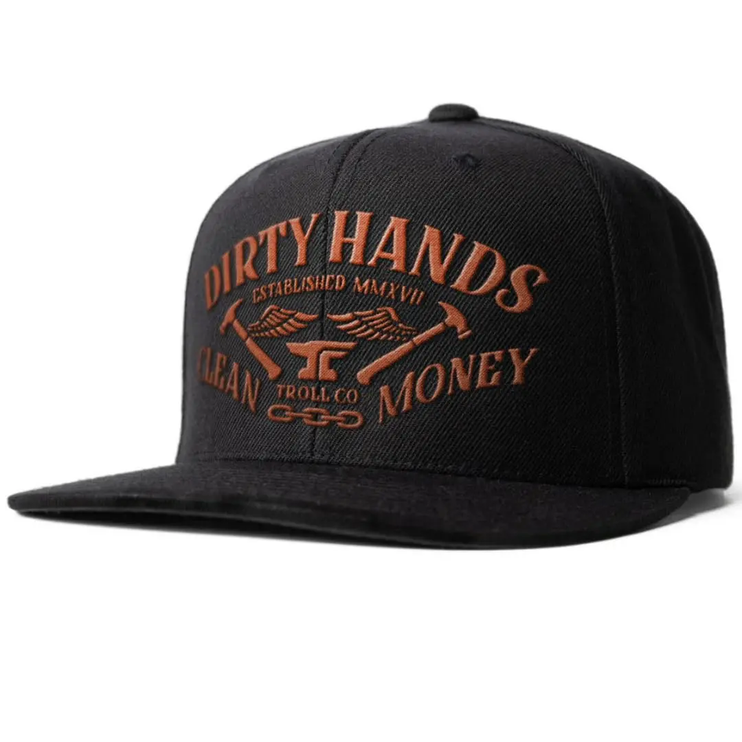 TROLL CO. CLOTHING DHCM Catena Hat – Dirty Hands Clean Money Snapback Cap, Men’s Workwear Hat, Curved Brim, Adjustable Fit - main product image