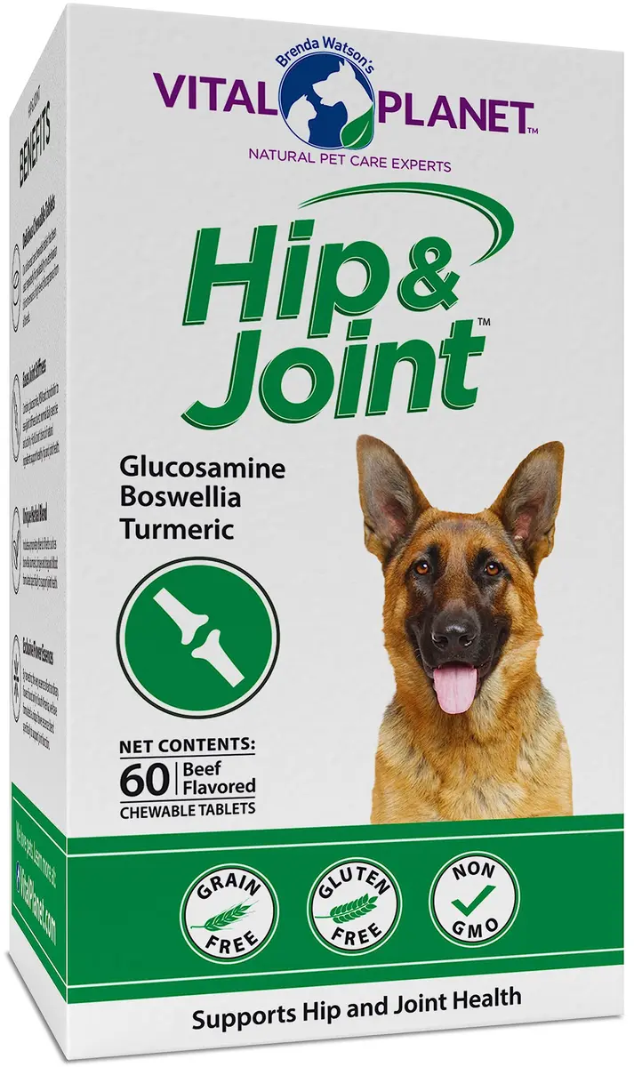 Vital Planet Hip & Joint Supplement for Dogs | Herbal Blend with Glucosamine & MSM (60 Chewable Tabs) - main product image