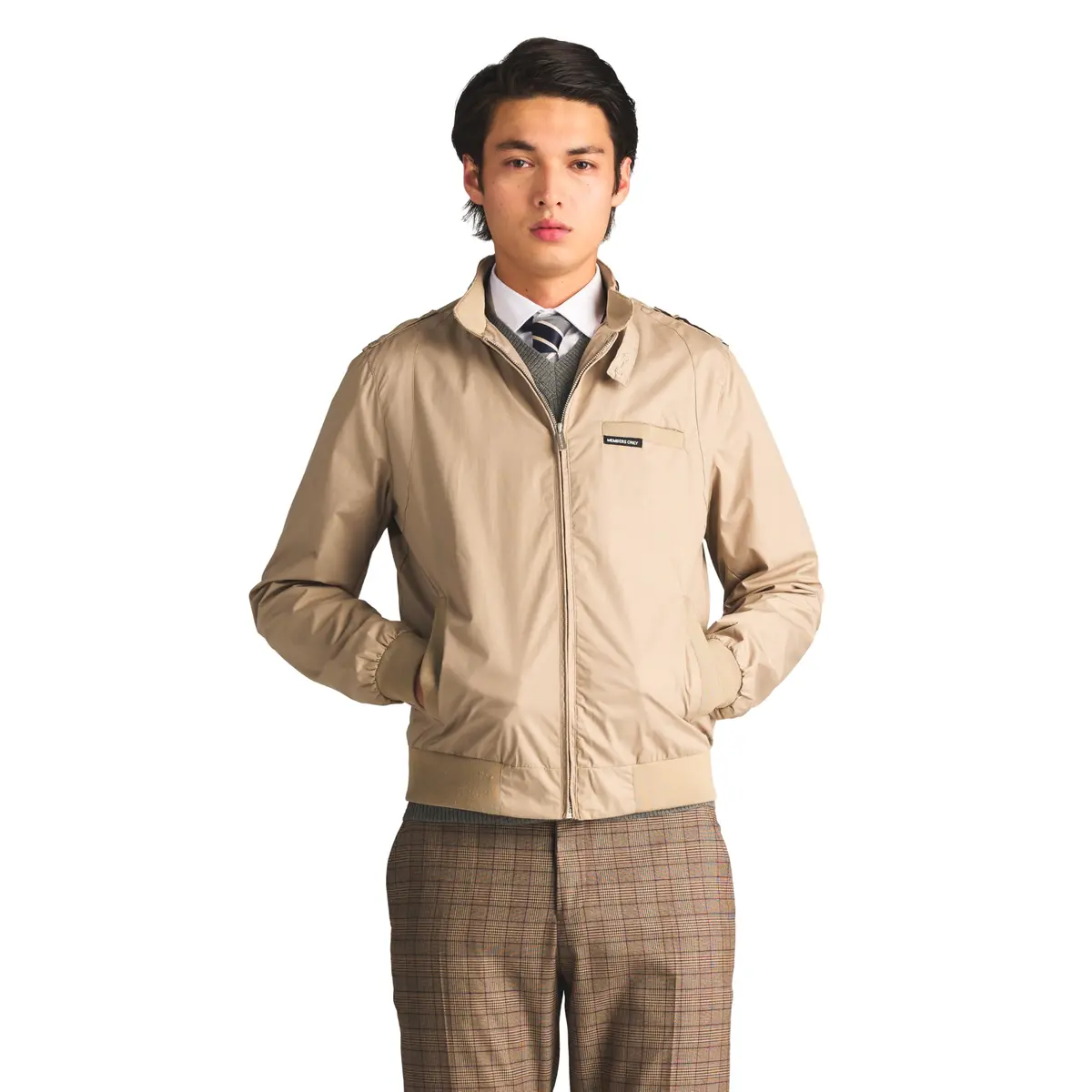 Members Only Classic Iconic Racer Jacket Khaki Large | Water-Resistant Slim Fit - main product image