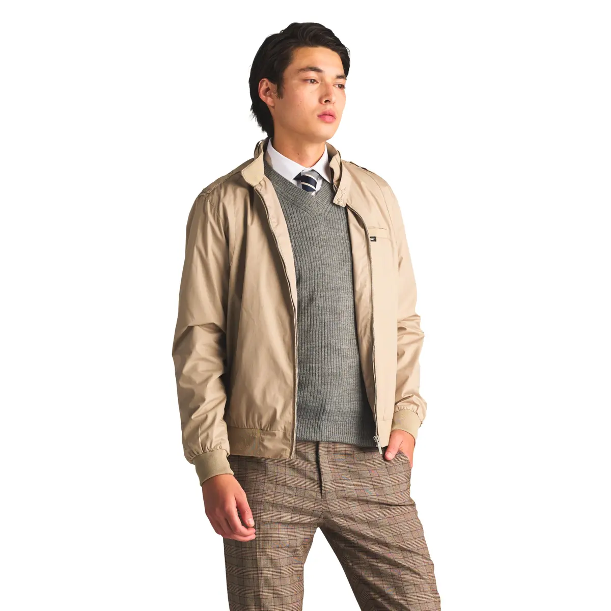 Members Only Classic Iconic Racer Jacket Khaki Large | Water-Resistant Slim Fit - view 3